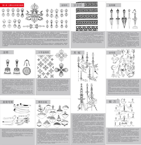 藏传佛教象征符号与器物图之八(主要礼仪和密宗器具)矢量素材