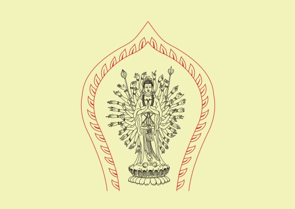 矢量&nbsp;千手观音线描图