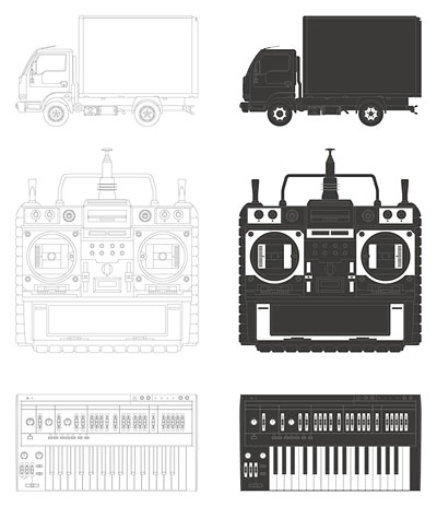 货车、录影机、电子琴矢量素材