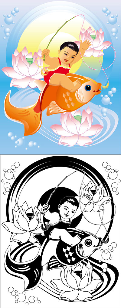 中国风吉祥年画矢量素材