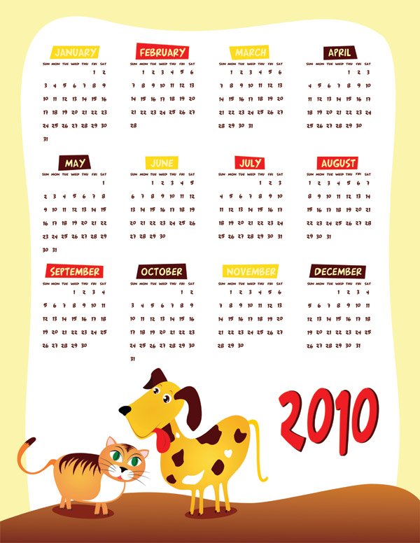 可爱的2010年年历矢量素材