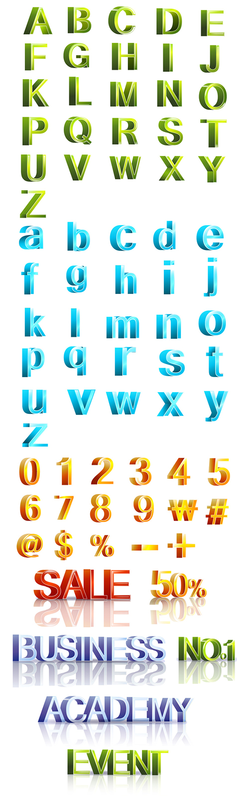 立体英文字母及数字矢量素材（修正版）