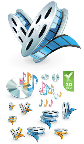3D音频视频图标矢量素材