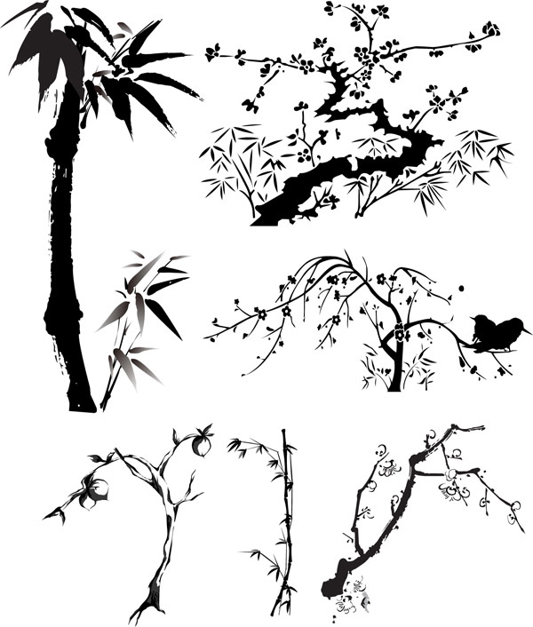 中国风水墨植物矢量素材