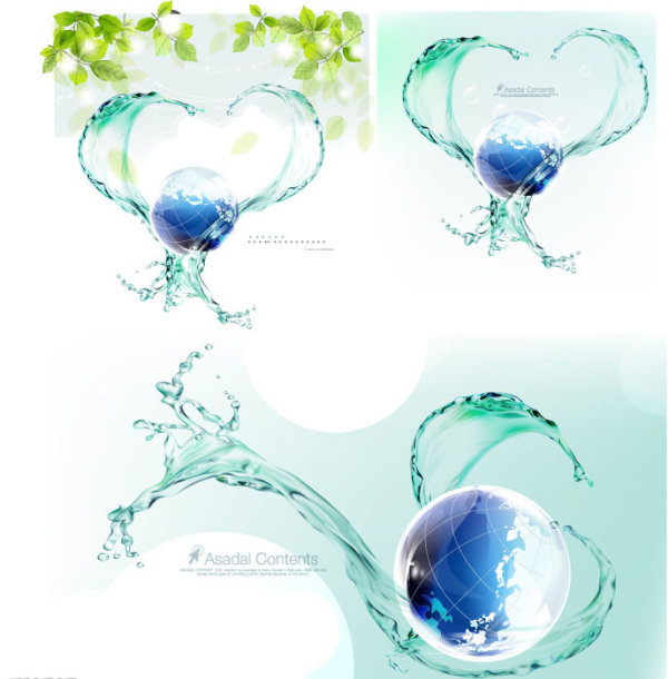 动感水花环绕地球矢量素材