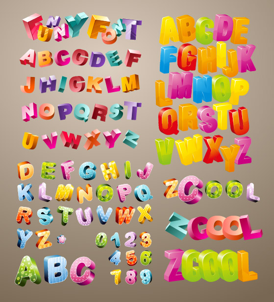 可爱立体英文字母矢量素材