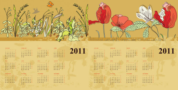 {两款花朵的2011年日历表}矢量素材