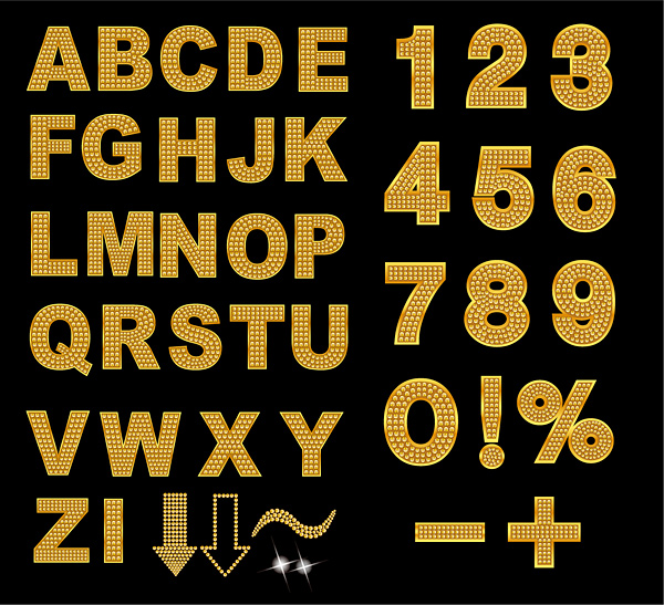 闪闪钻石英文及数字矢量素材