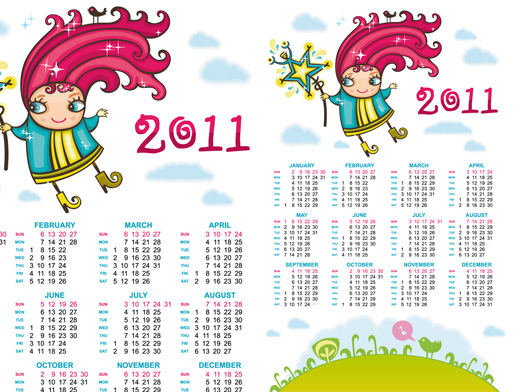 2011手绘卡通年历矢量素材