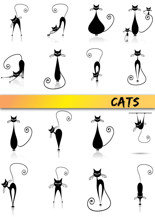 简笔画黑猫&mdash;矢量素材 
