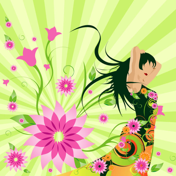 花朵美少女&mdash;矢量素材
