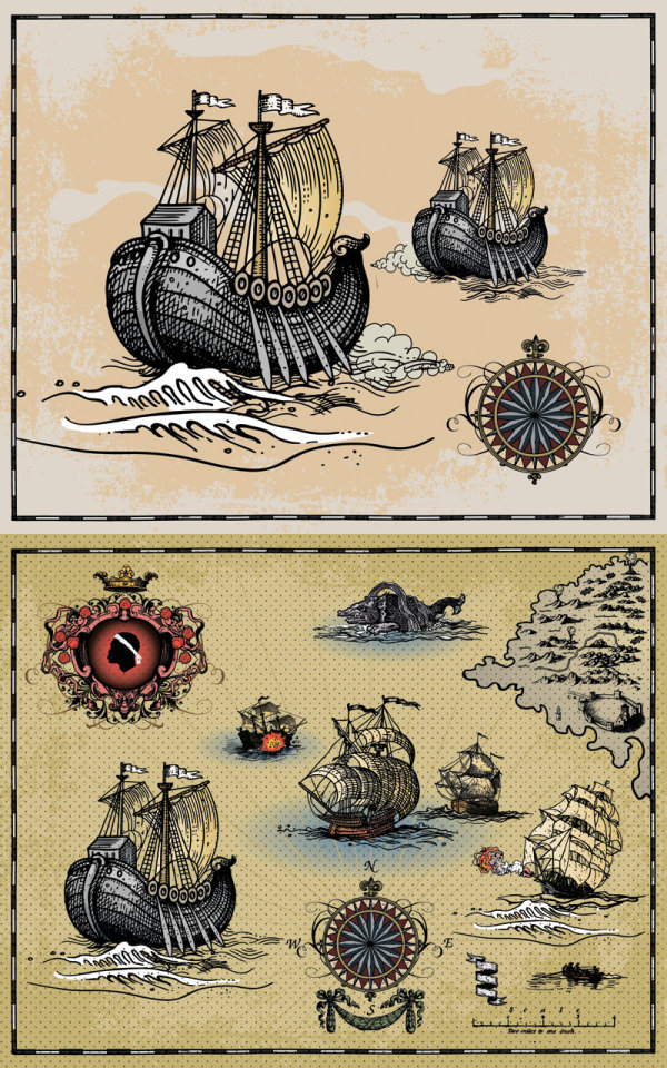 古代航海战船&mdash;矢量素材