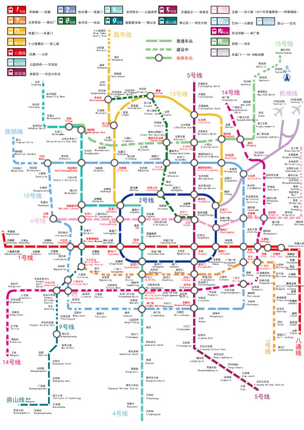 2011&nbsp;北京地铁&nbsp;及未来规划图 矢量图