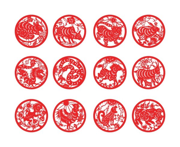 十二生肖剪纸矢量素材