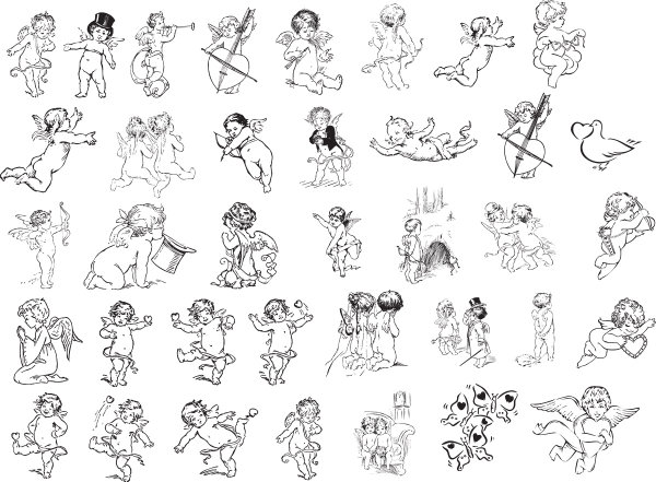 线描爱神丘比特矢量素材
