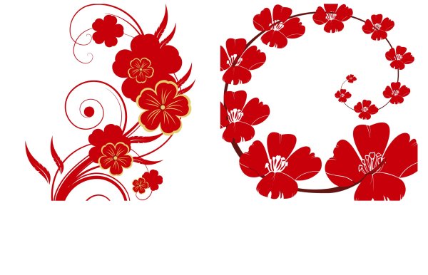 红色花与花纹矢量素材