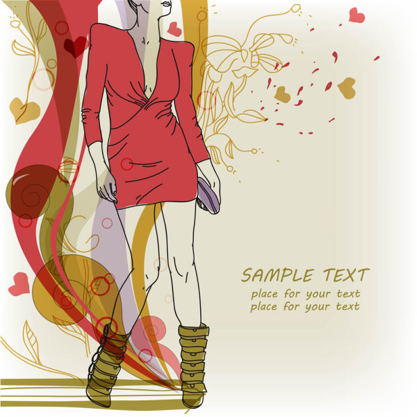时尚手绘美女插画05&mdash;&mdash;矢量素材