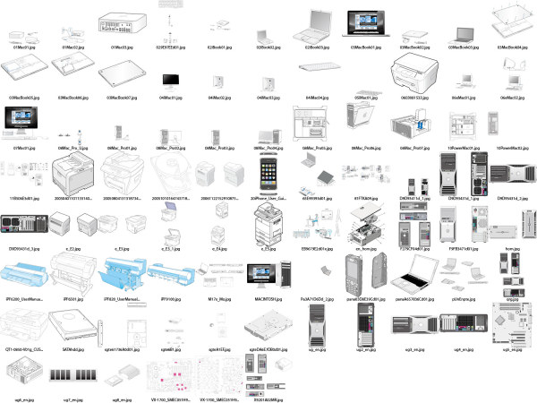 Variety of computer products line drawing vector material
