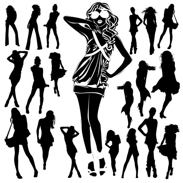 黑白美女剪影01&mdash;&mdash;矢量素材