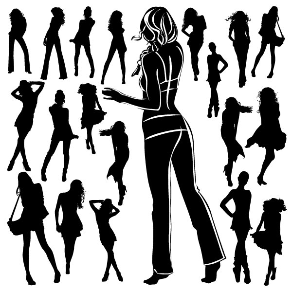 黑白美女剪影02&mdash;&mdash;矢量素材