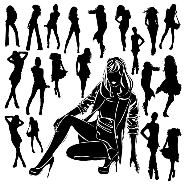 黑白美女剪影04&mdash;&mdash;矢量素材