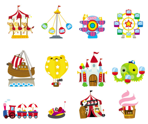 Lovely playground cartoon icon 03 - vector material