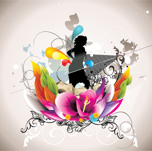 时尚花纹与美女05&mdash;&mdash;矢量素材