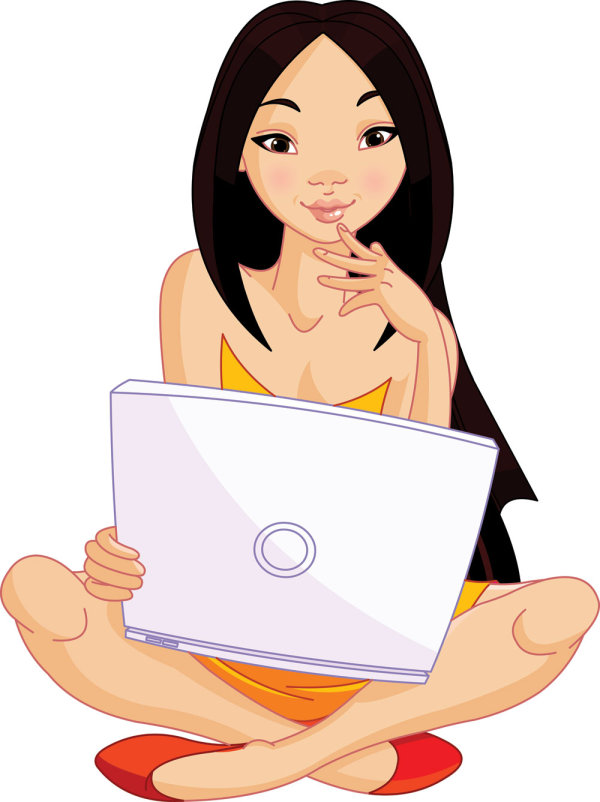 女孩和计算机03&mdash;&mdash;矢量素材