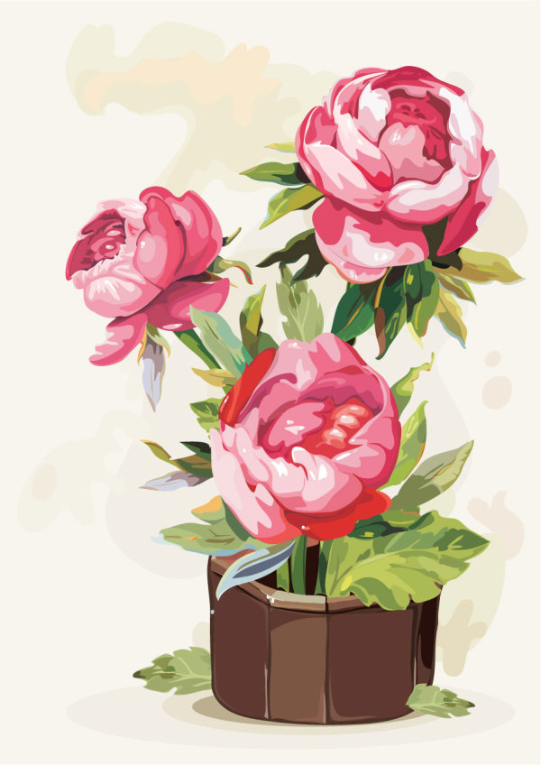 水粉画鲜花01——矢量素材