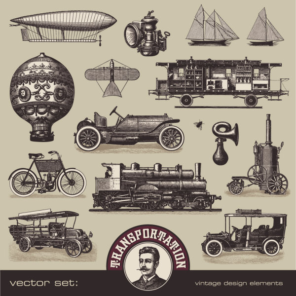 European and American retro transport 01 - vector material