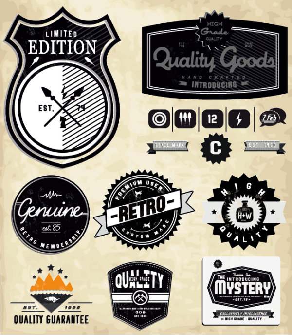 European classic retro bottle stickers 03 - vector material