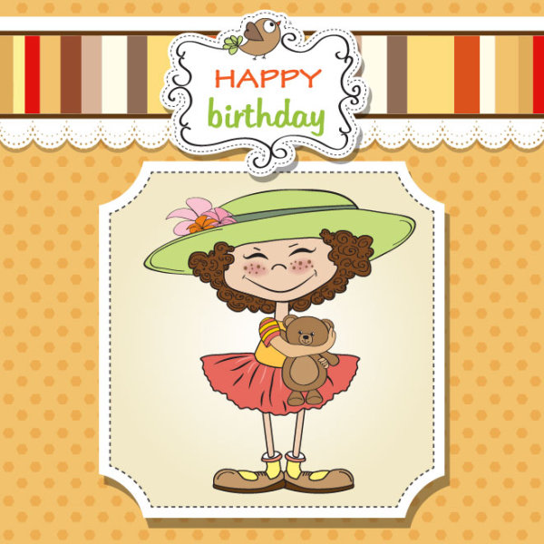 Cartoon girl card 03 - vector material