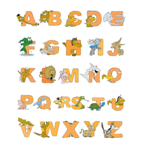 Cartoon animal alphabet design 01 - vector material