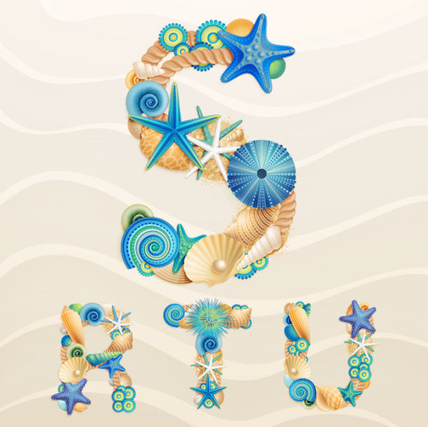 Marine theme font design 01 - vector material