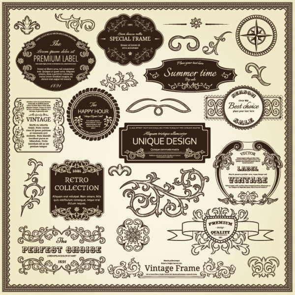 Classic floral stickers 01 - vector material