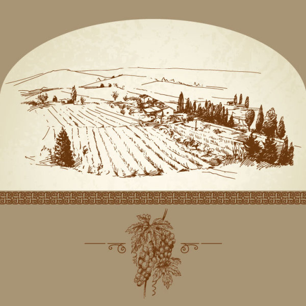 Hand-painted village card 01 - vector material