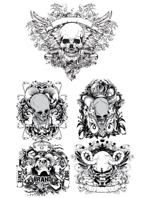 Skull and crossbones label 01 - vector material