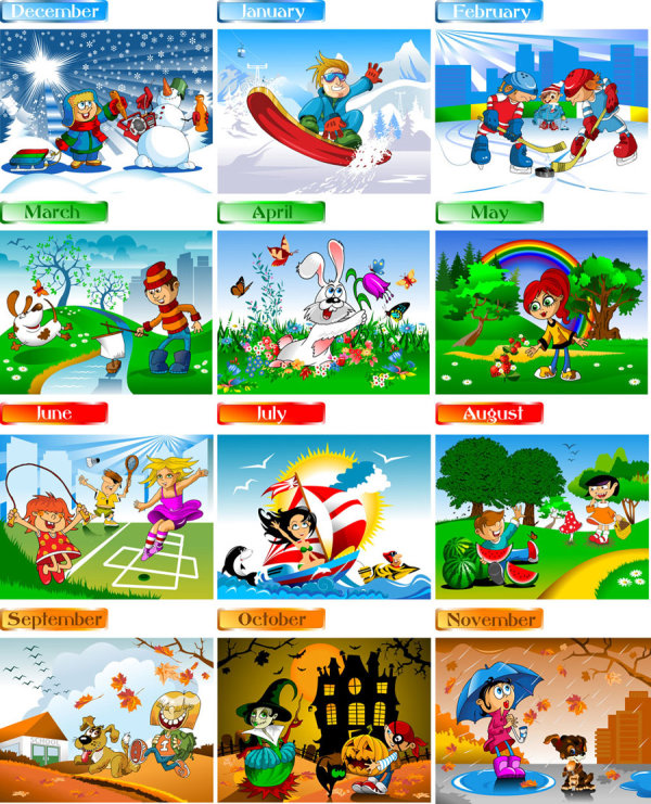 Cartoon characters Calendar 01 - vector material