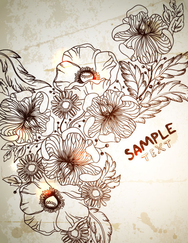 Hand-painted flowers card 01 - vector material
