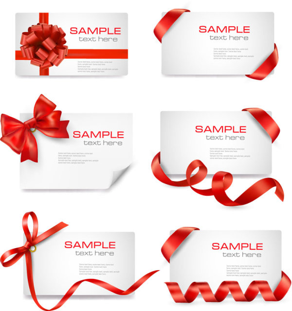 Delicate red ribbon card 01 - vector material