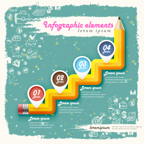 Curved staircase pencil business information map vector material
