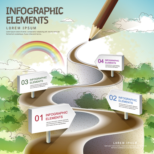 Painted mountain road map vector material business information