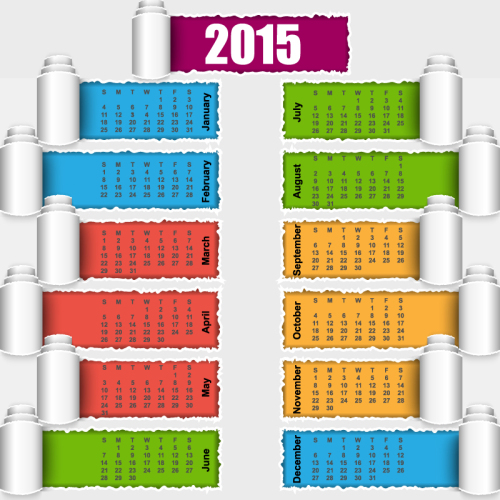 2015 calendar vector material creative curling Tear
