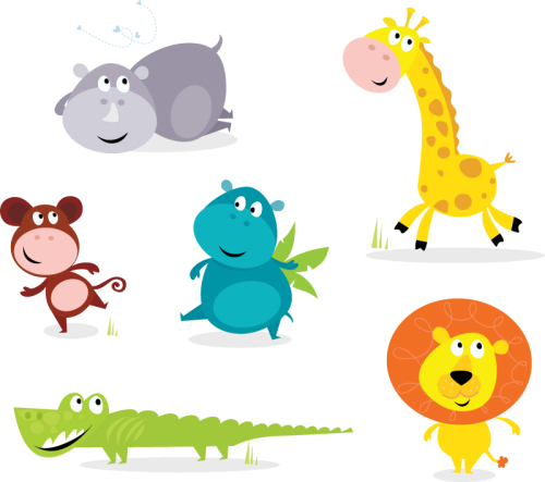 6 cartoon animal design vector material