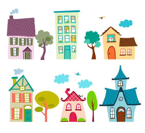 6 cartoon house vector material
