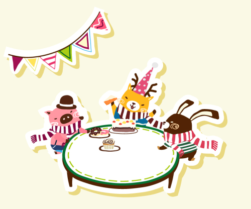 Vector cartoon animals birthday party footage