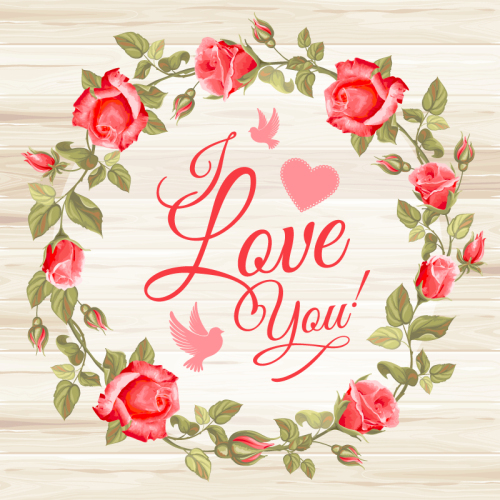 Beautiful red roses ring vector material