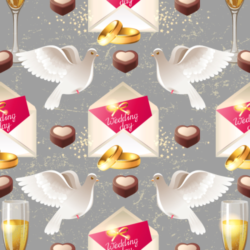 Wedding invitations pigeons and seamless background vector material