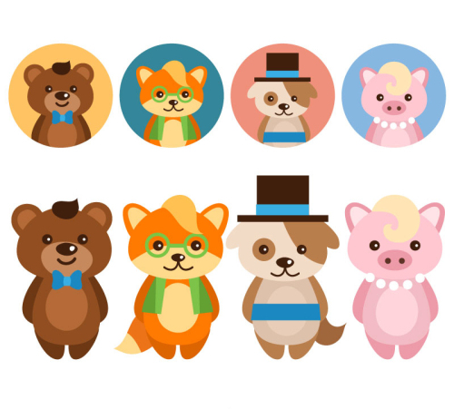 8 cute cartoon animals vector material with Avatar
