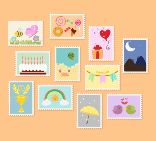 11 models playful stamp design vector material
